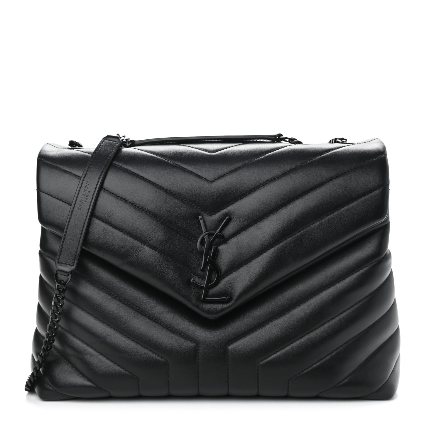Calfskin Y Quilted Monogram Medium Loulou Chain Satchel Black