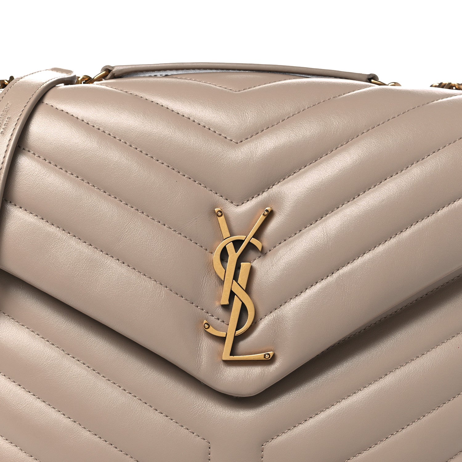 Saint Laurent Calfskin Y Quilted Monogram Medium Loulou Chain Satchel Dark Beige 9 of 11