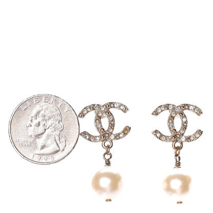 Chanel Crystal Pearl CC Drop Earrings Gold 2 of 4