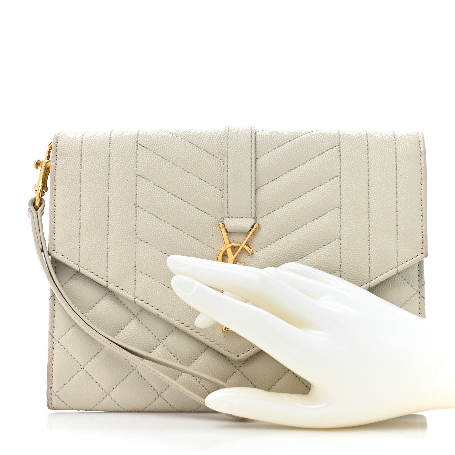 Saint Laurent Grain De Poudre Textured Mixed Matelasse Triquilt Monogram Clutch Blanc Vintage 2 of 19