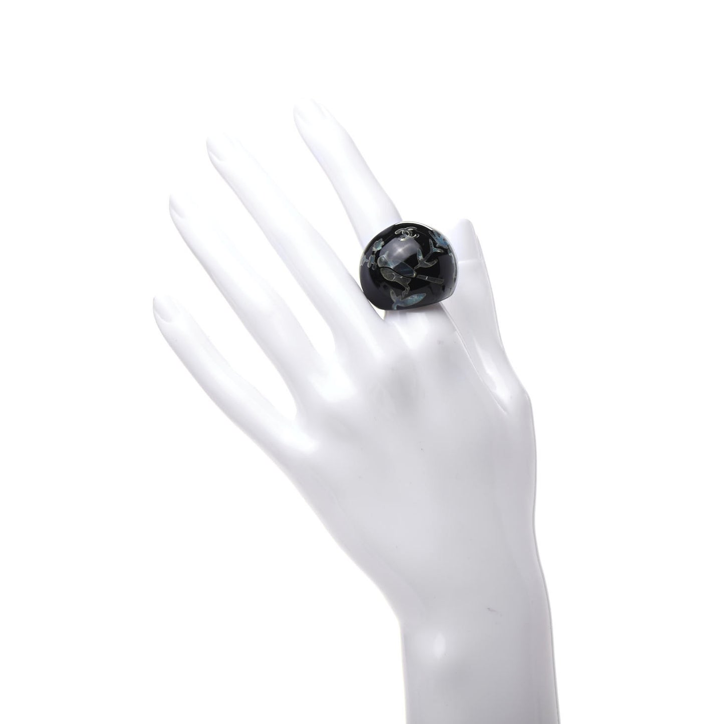 Resin Glitter Enamel CC Bird Ring 7 Black Green