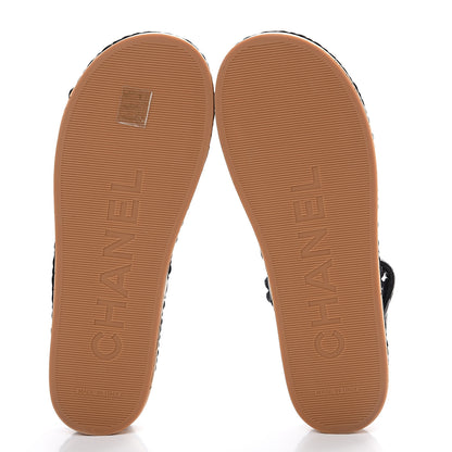 Chanel Cord Lambskin Quilted Logo Sandals 41 Black 5 of 10