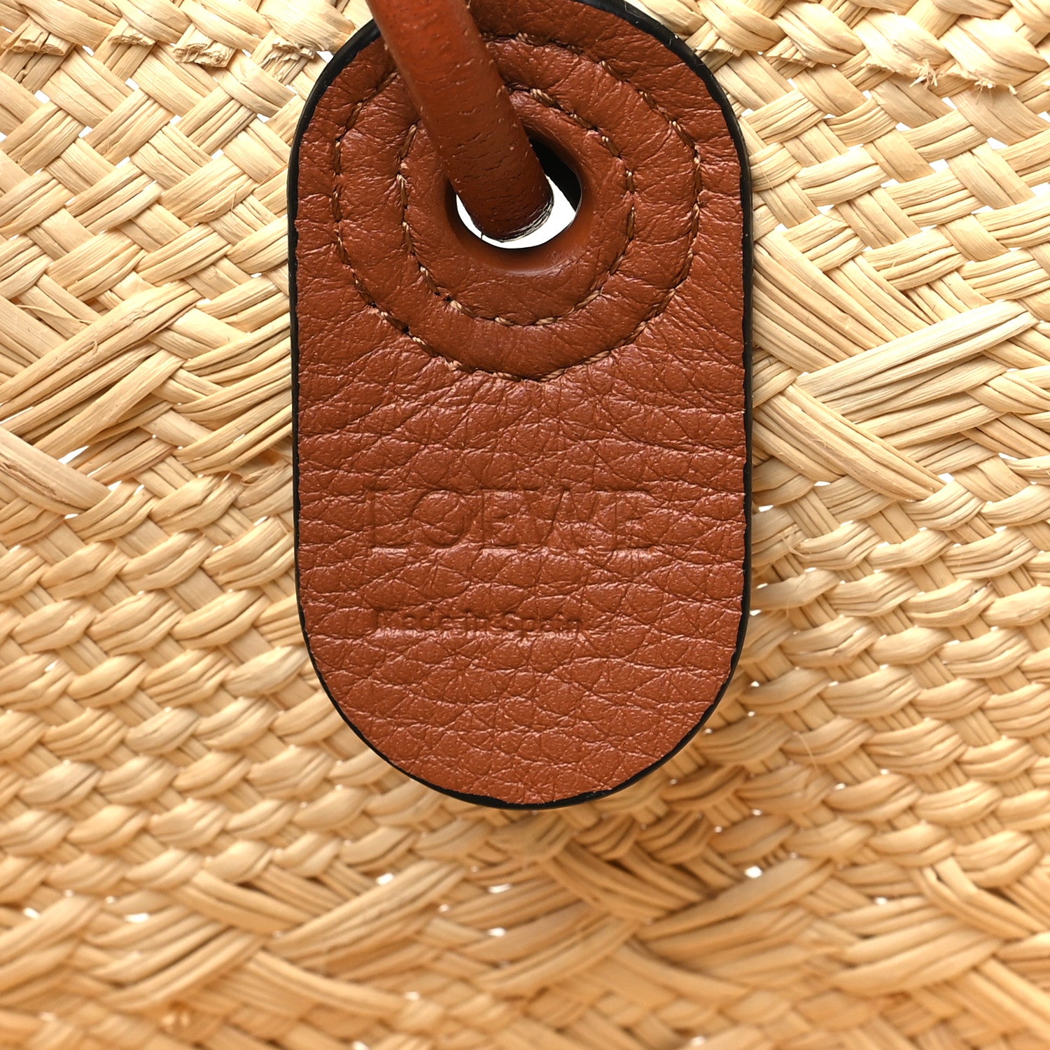 Loewe Calfskin Raffia Paulas Ibiza Medium Anagram Basket Tote Bag Natural Tan 6 of 9