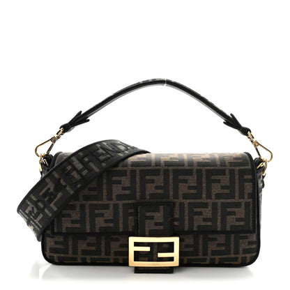 Fendi Fabric Jacquard FF 1974 Medium Baguette Tobacco Moro Black 1 of 10