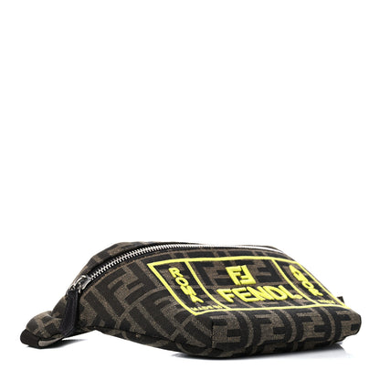 Fendi Fabric Jacquard FF 1974 Logo Threaded Edge Kids Belt Bag Tobacco Giallo Fluo 3 of 14