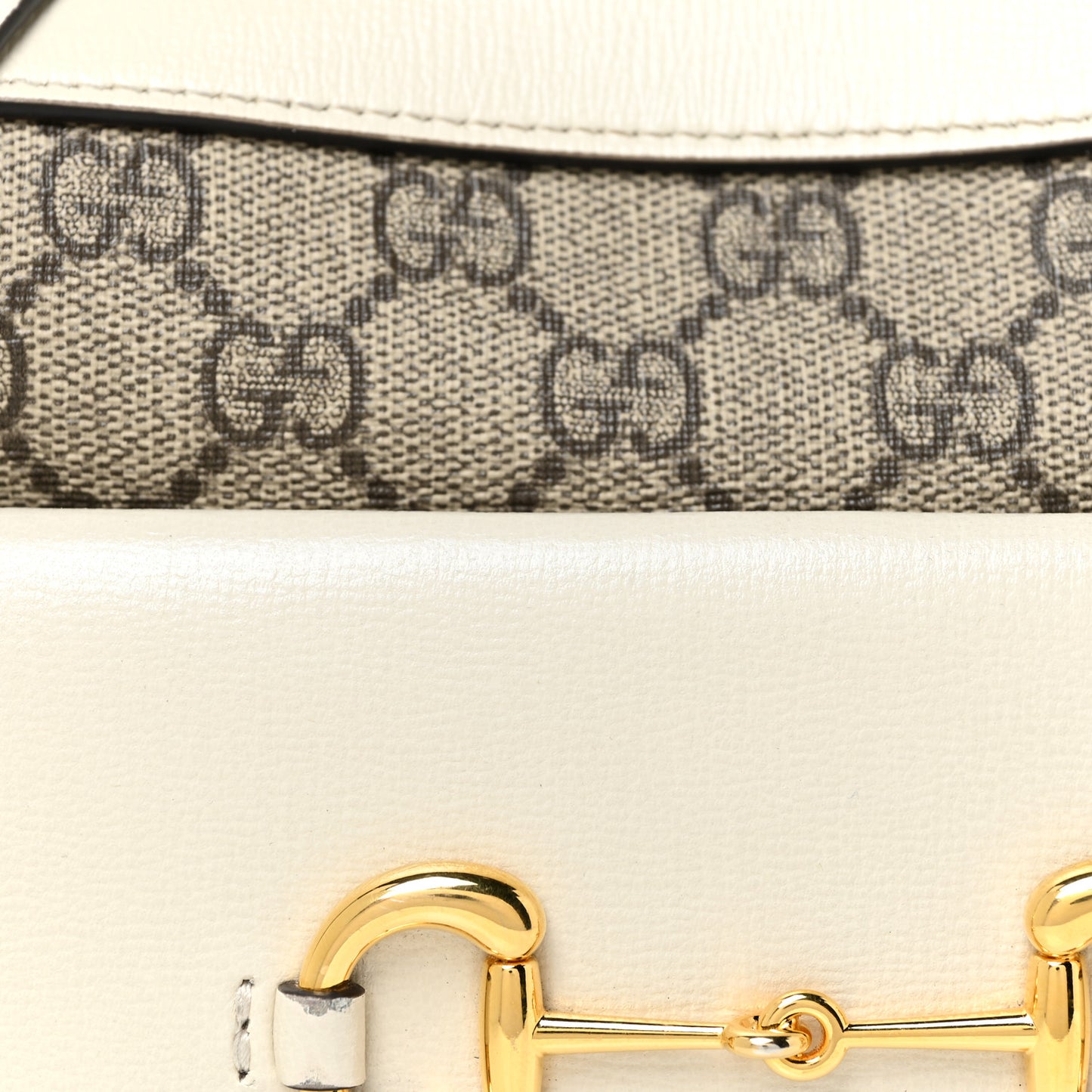GG Supreme Monogram Small Horsebit 1955 Shoulder Bag Beige Mystic White