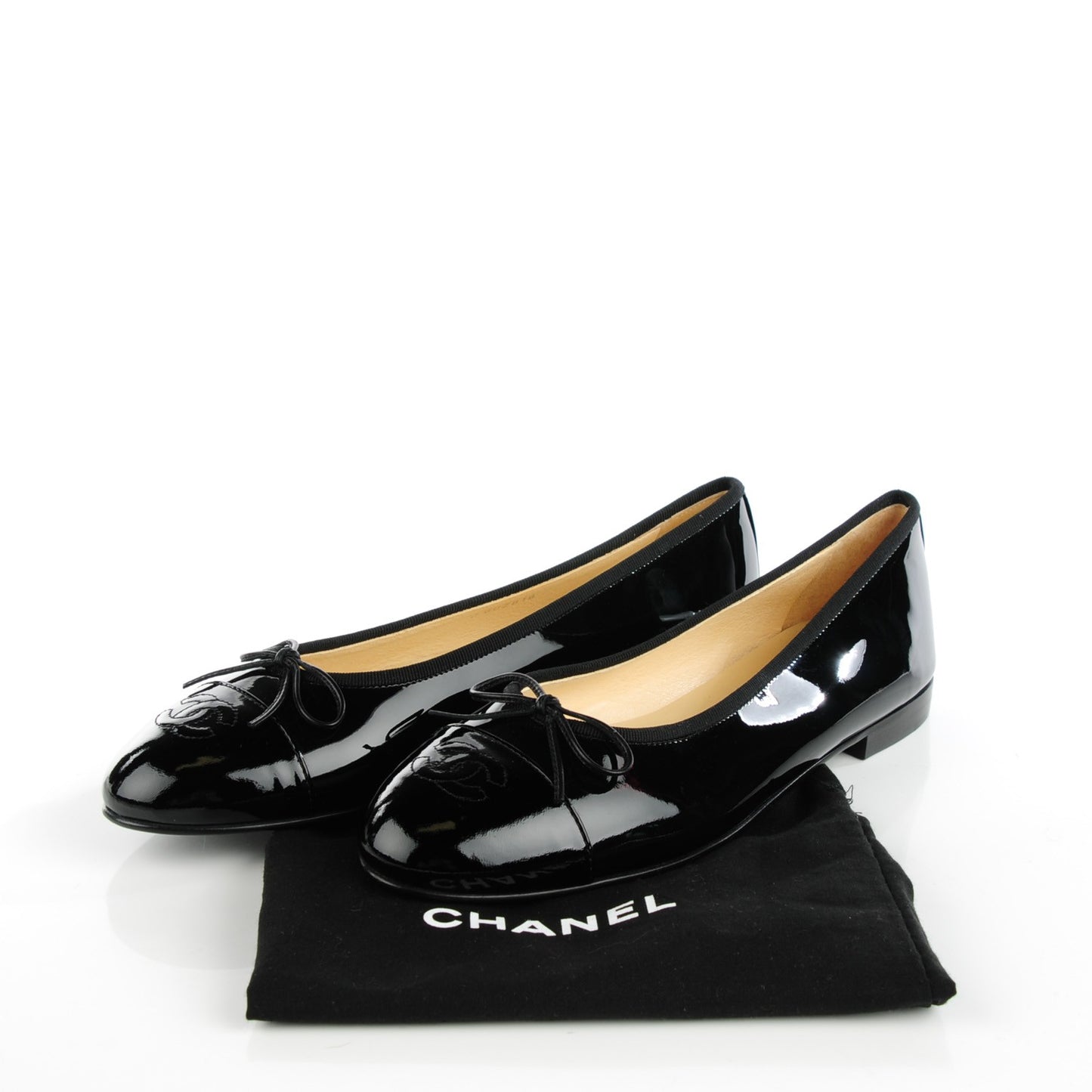 Patent Cap Toe Ballerina Flats 40 Black