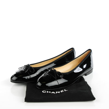 Chanel Patent Cap Toe Ballerina Flats 40 Black 5 of 9