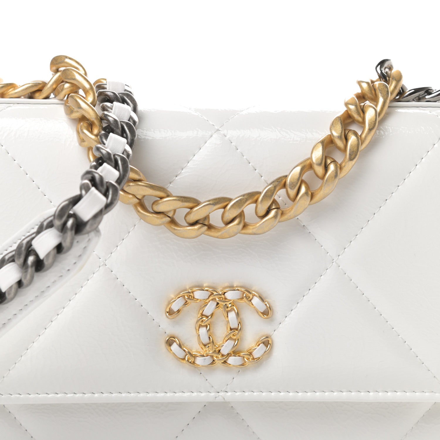 Chanel Shiny Crumpled Calfskin Quilted Chanel 19 Wallet On Chain WOC White 9 of 13