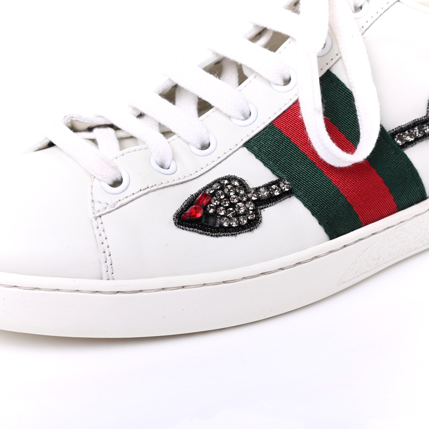 Gucci Calfskin Web Studded Womens Arrow Ace Sneakers 40 White 13 of 14