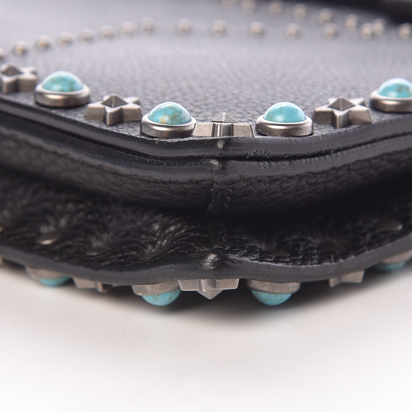 Pebbled Calfskin Star Rockstud Rolling Wristlet Clutch Black