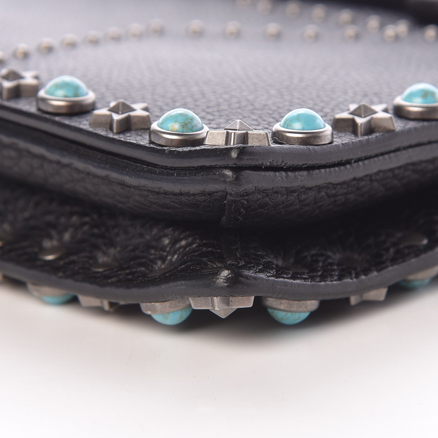 Valentino Garavani Pebbled Calfskin Star Rockstud Rolling Wristlet Clutch Black 9 of 11