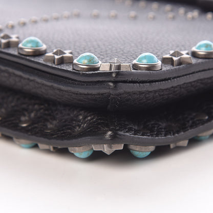 Valentino Garavani Pebbled Calfskin Star Rockstud Rolling Wristlet Clutch Black 9 of 11