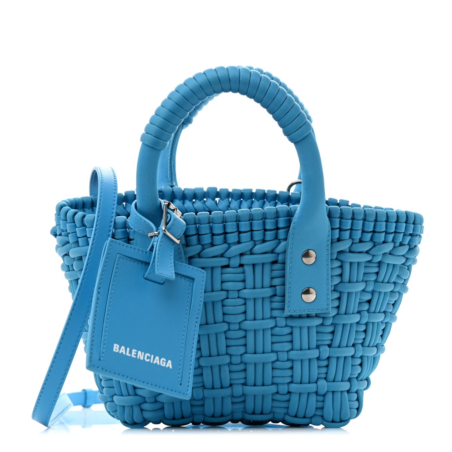 Recycled Nylon Faux Calfskin XXS Bistro Basket Cyan White
