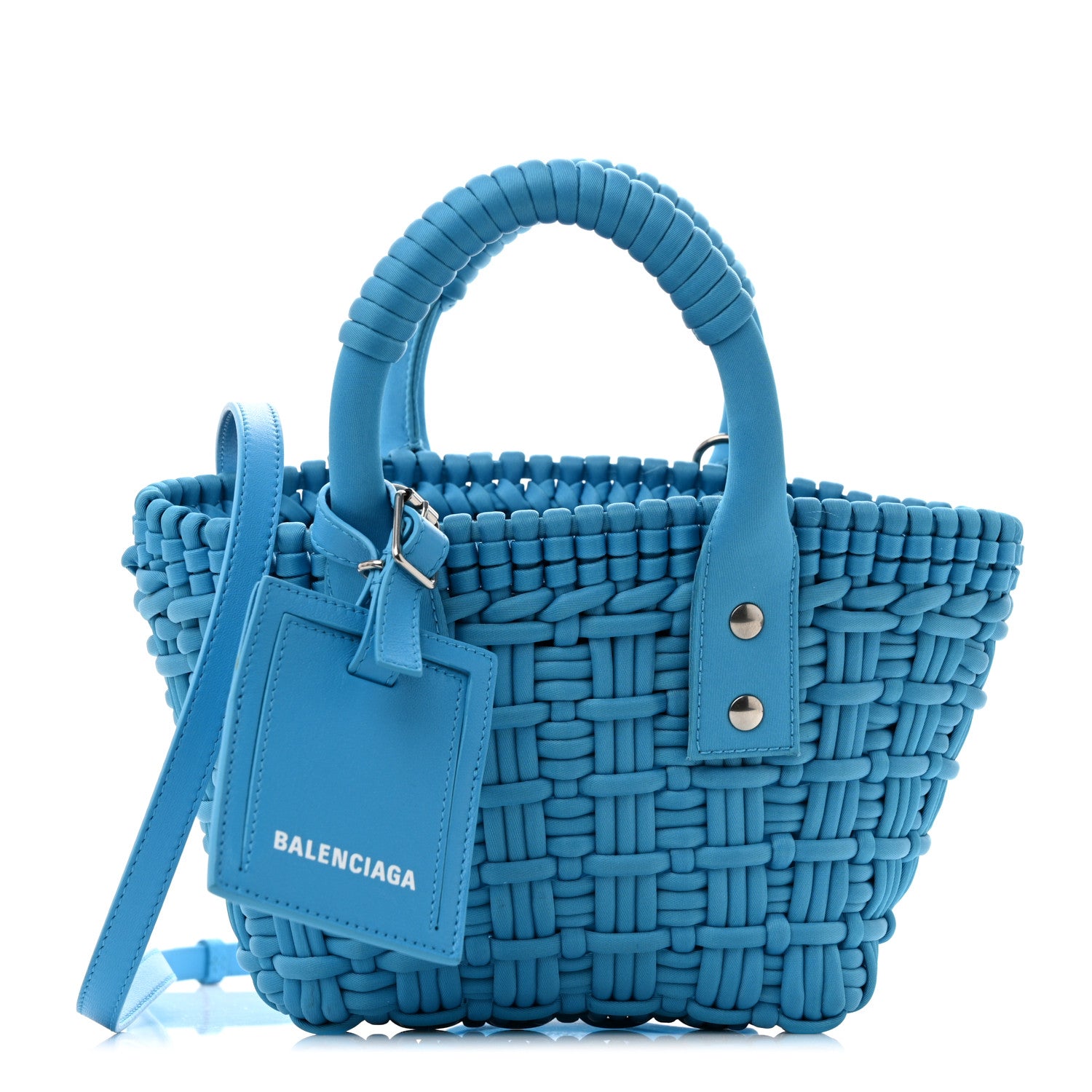 Balenciaga Recycled Nylon Faux Calfskin XXS Bistro Basket Cyan White 1 of 10