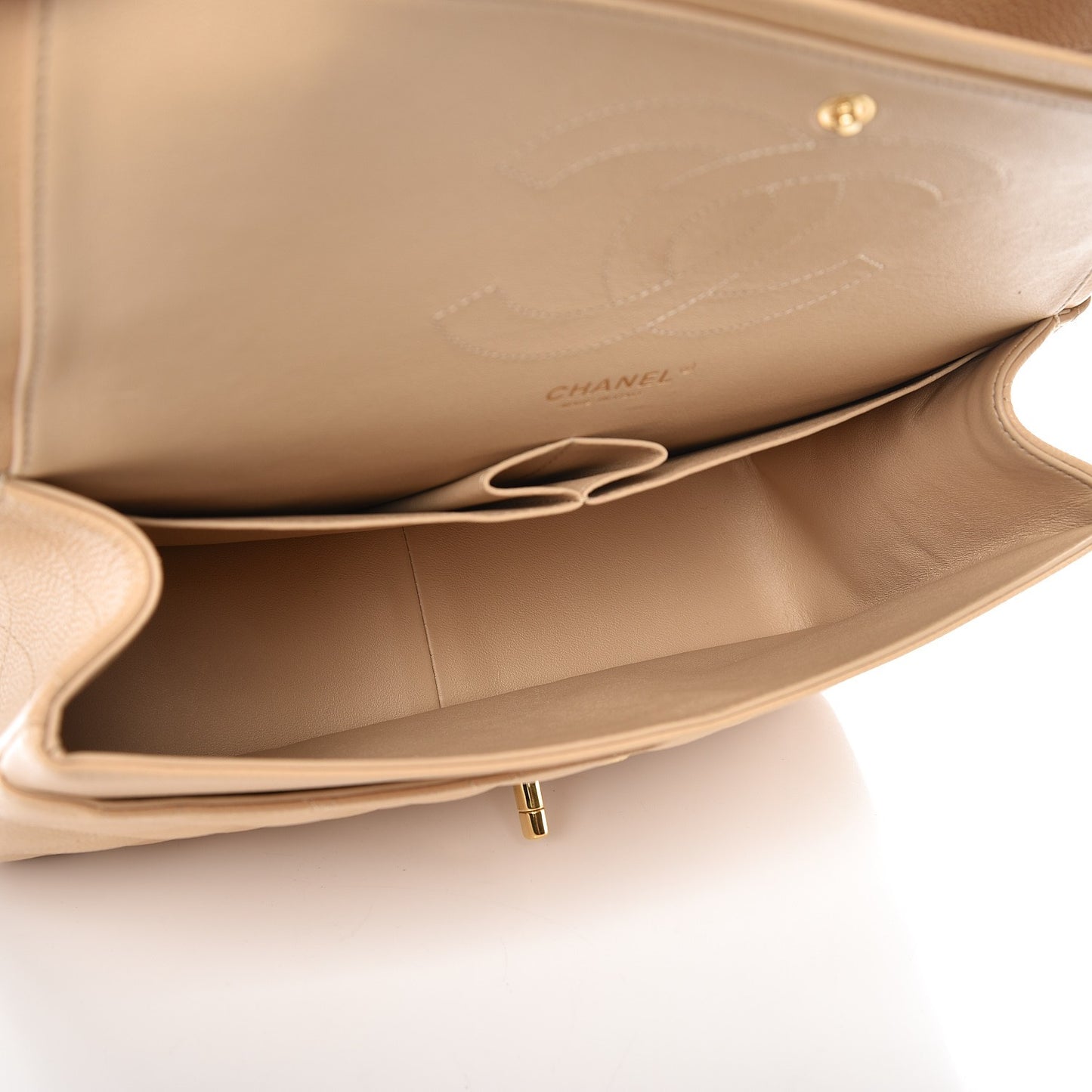 Caviar Quilted Jumbo Double Flap Light Beige