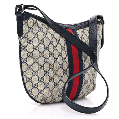 Gucci GG Supreme Monogram Textured Dollar Calfskin Web Small Ophidia Half Moon Hobo Beige Blue 3 of 11