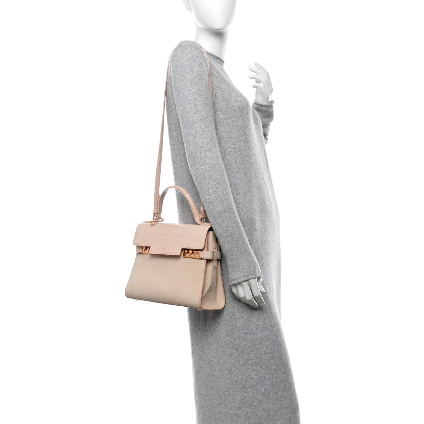 Suede Crocodile MM Tempete Satchel Light Pink