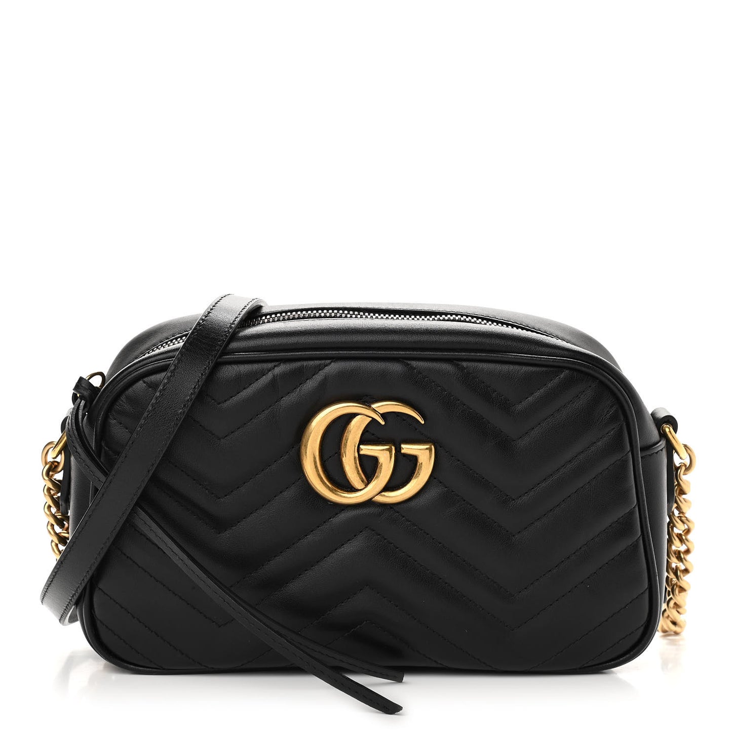 Calfskin Matelasse Small GG Marmont Chain Shoulder Bag Black