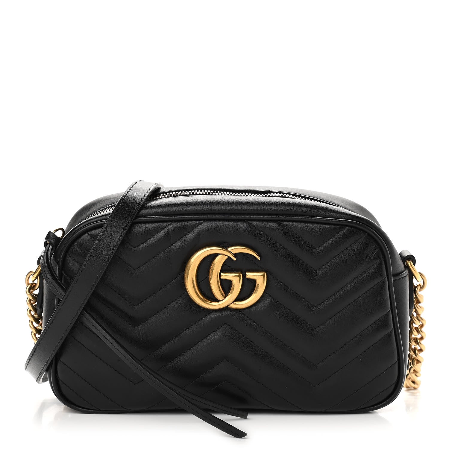 Gucci Calfskin Matelasse Small GG Marmont Chain Shoulder Bag Black 1 of 13