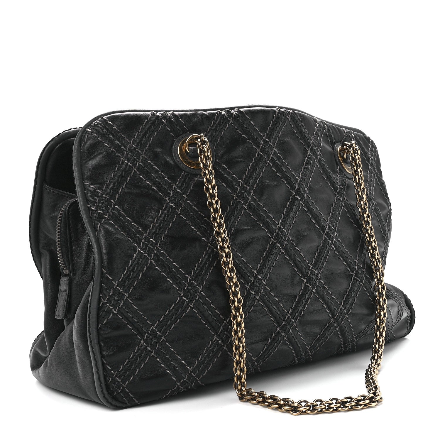 Chanel Calfskin Quilted Stitch Triptych Tote Black 2 of 10