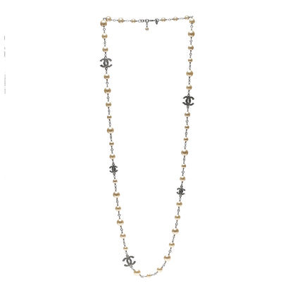 Chanel Crystal Pearl CC Long Necklace Silver 3 of 6
