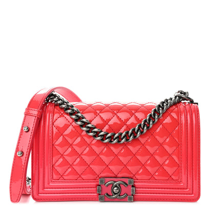 Chanel Patent Calfskin Enamel Quilted Medium Boy Flap Dark Pink 1 of 9