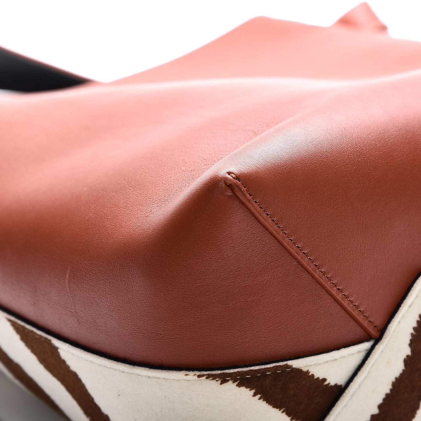 Shiny Smooth Calfskin Zebra Printed Calf Hair Small Twisted Cabas Chalk Brick