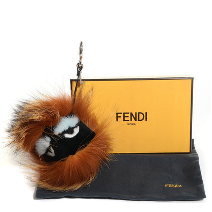 Fendi Fox Mink Rabbit Fur Vitello Flamingo Kooky Monster Bag Bug Charm Zucca Multicolor Black 4 of 4