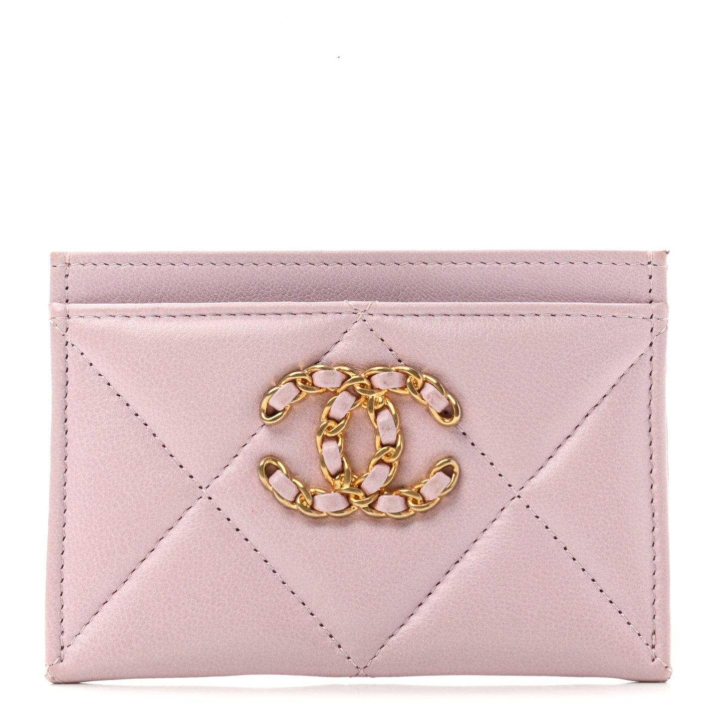 Lambskin Quilted Chanel 19 Card Holder Light Pink