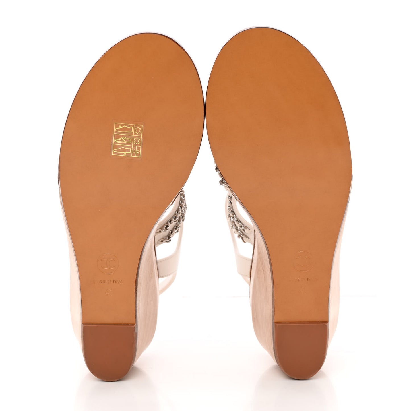 Lambskin Quilted Chain Wedge Sandals 41 White