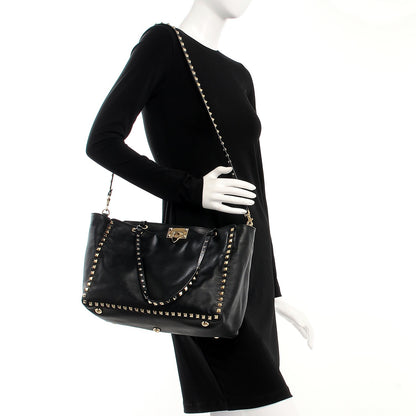 Valentino Garavani Vitello Medium Rockstud Tote Black 2 of 11
