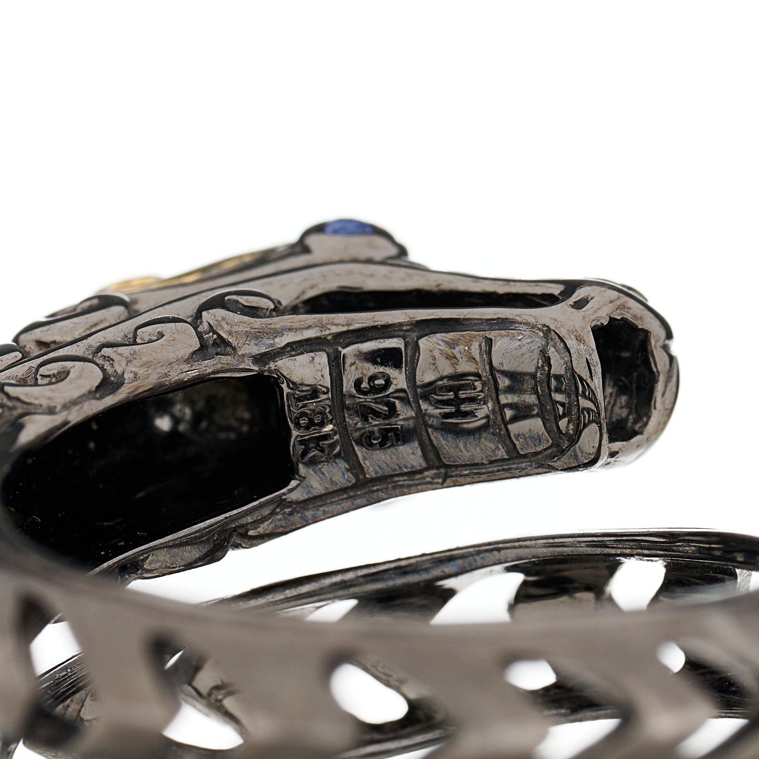 John Hardy Darkened Sterling Silver 18K Yellow Gold Blue Sapphire Black Spinel Naga Ring 55 7.25 7 of 7