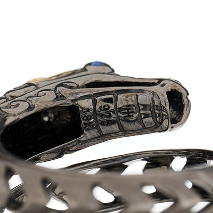 John Hardy Darkened Sterling Silver 18K Yellow Gold Blue Sapphire Black Spinel Naga Ring 55 7.25 7 of 7