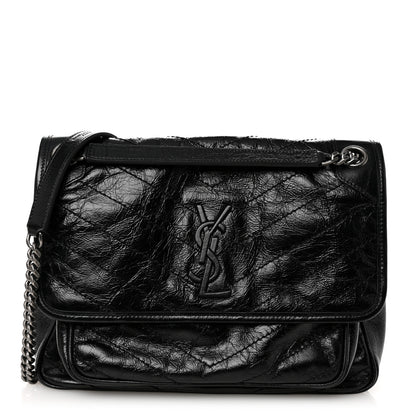 Saint Laurent Crinkled Calfskin Matelasse Monogram Medium Niki Chain Satchel Black 1 of 10