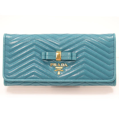 Prada Vitello Antic Soft Metal Chevron Wallet Turchese 1 of 7