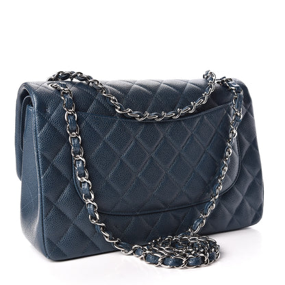 Chanel Metallic Caviar Jumbo Double Flap Blue 4 of 12