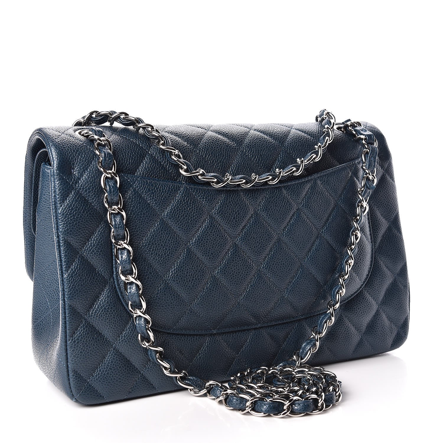 Chanel Metallic Caviar Jumbo Double Flap Blue 4 of 12
