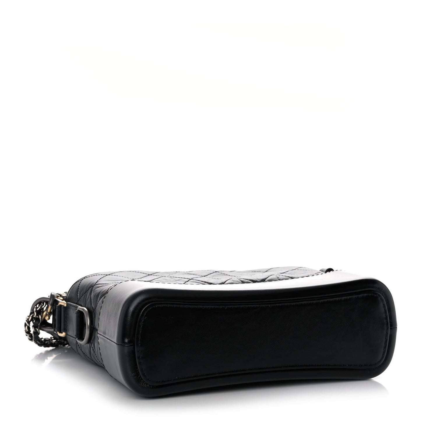 Aged Smooth Calfskin Quilted Medium Gabrielle Logo Hobo Black
