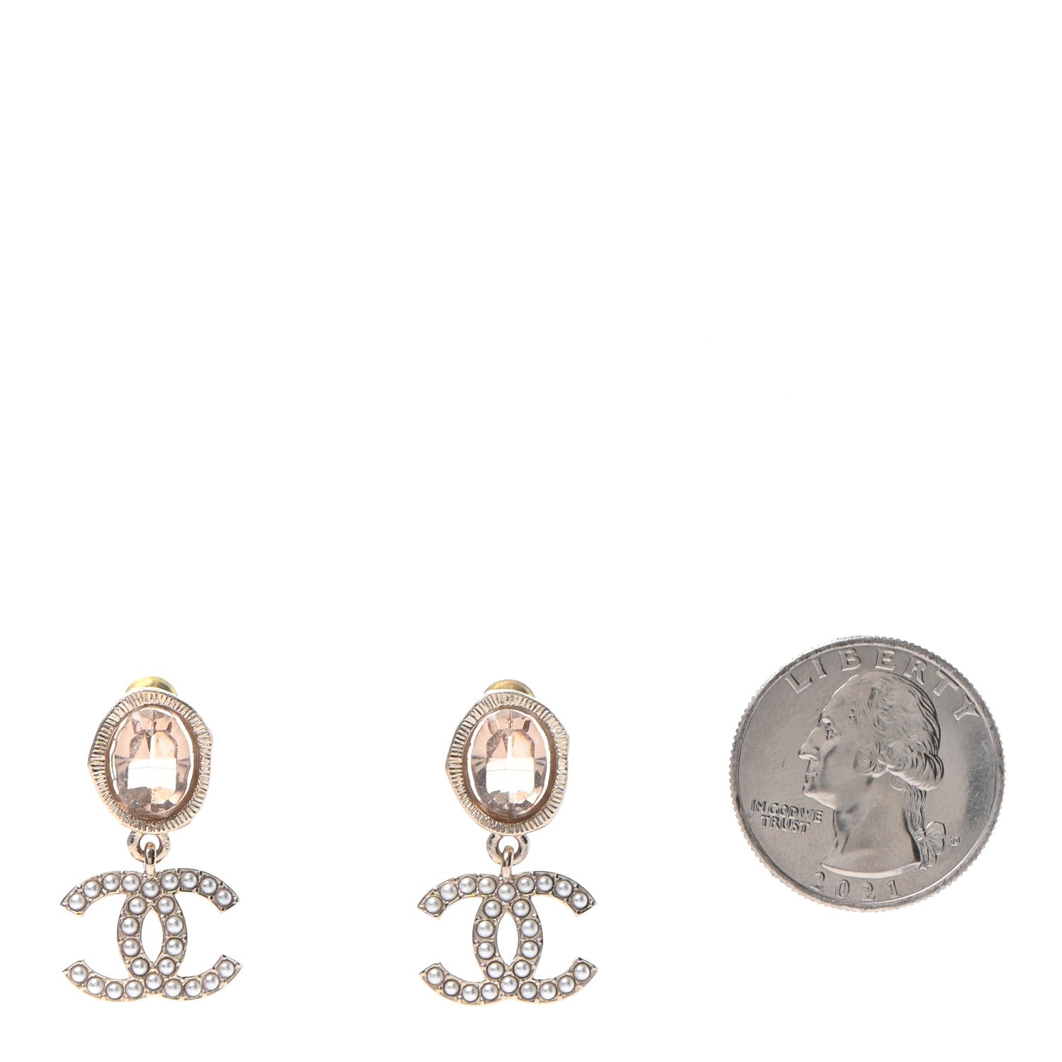Chanel Crystal Pearl CC Drop Earrings Gold 2 of 4
