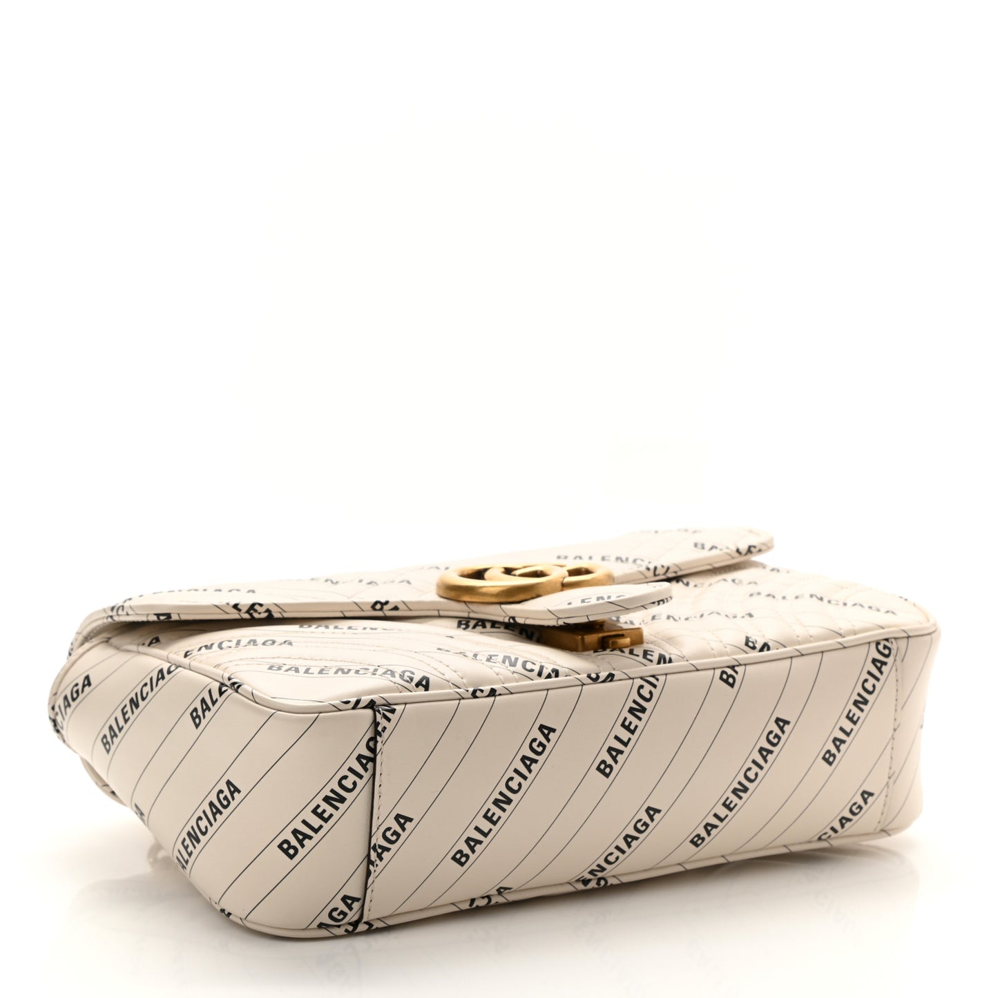 X BALENCIAGA Calfskin Matelasse Logo Print Small GG Marmont Shoulder Bag White