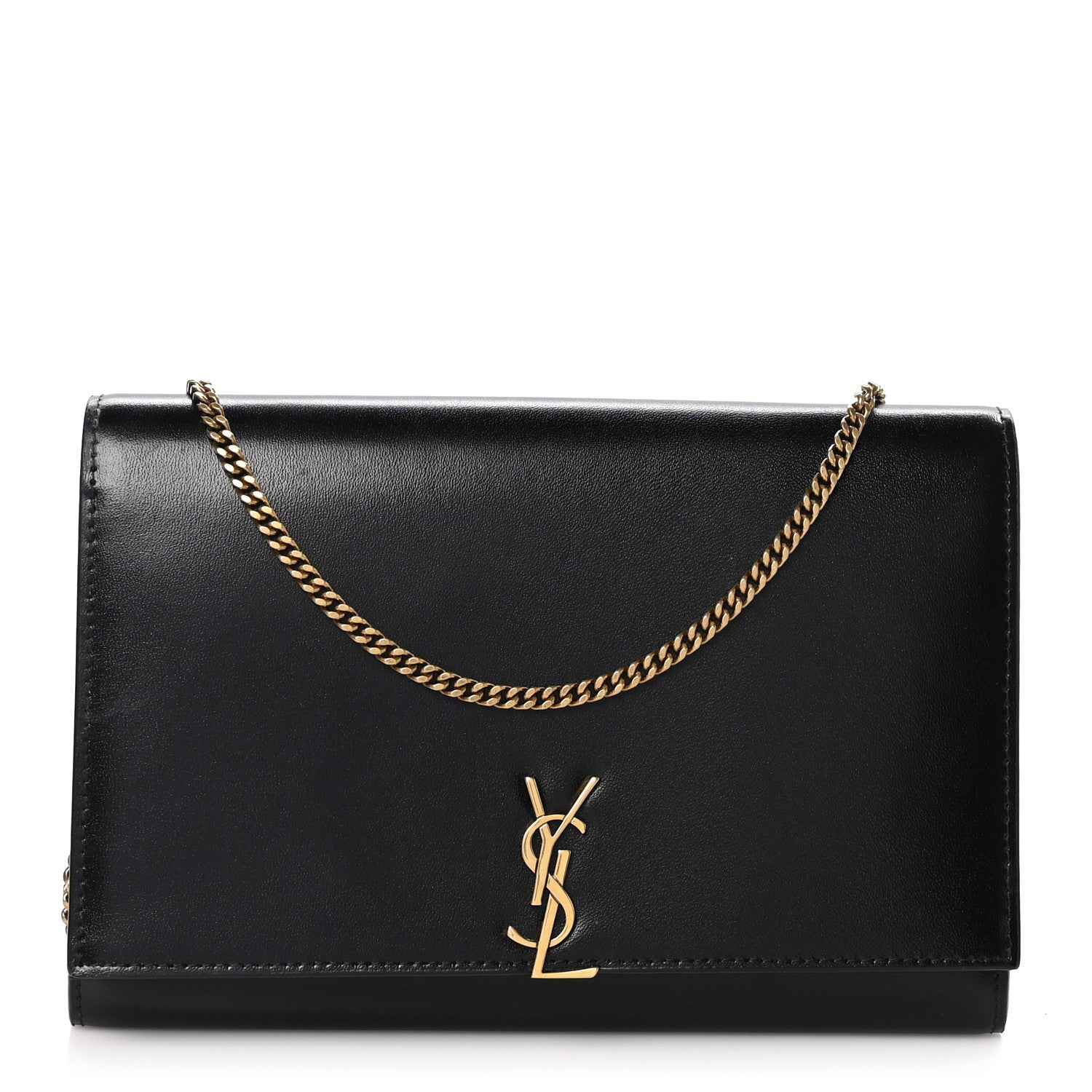 Saint Laurent Glossy Calfskin Monogram Chain Wallet Black 1 of 9
