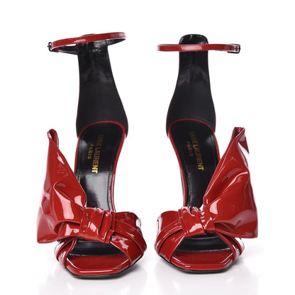Saint Laurent Patent Calfskin Freja 105 Bow Sandals 37 Rouge Eros 2 of 9