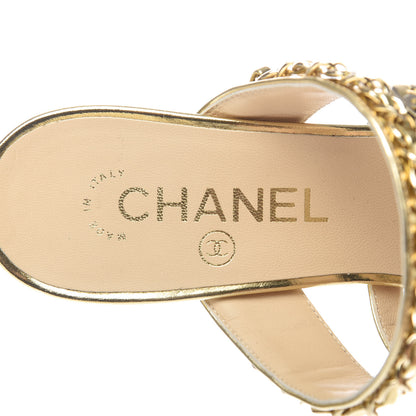 Chanel Laminated Lambskin Chain CC Mule Sandals 37.5 Gold 8 of 10