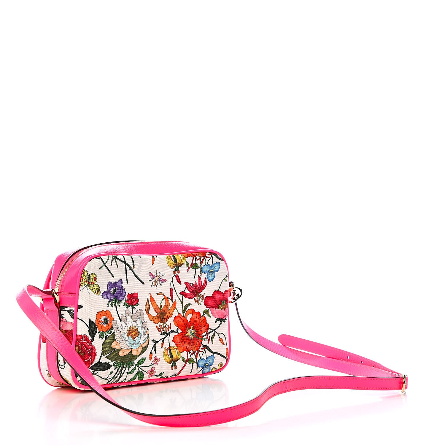 Gucci Canvas Flora Floral Shoulder Bag White Fuchsia Fluo 4 of 11
