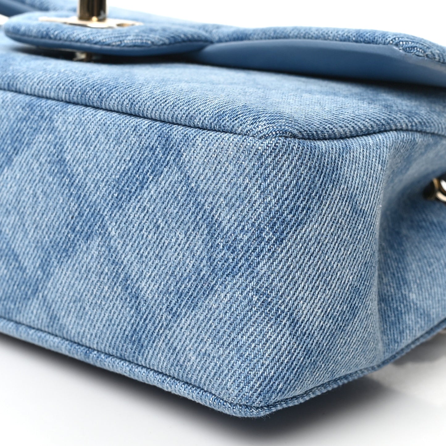 Printed Denim Quilted Mini Rectangular Flap Light Blue