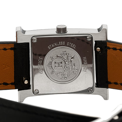 Hermes Stainless Steel Barenia Lacquer 21mm Heure H Hour Double Tour Quartz Watch Noir 4 of 5