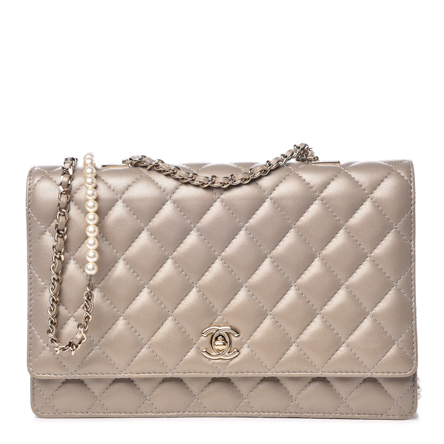 Lambskin Quilted Fantasy Pearl Flap Light Gold