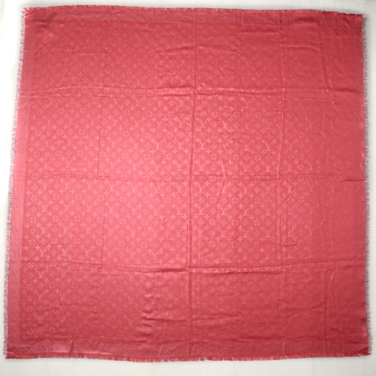 Silk Wool Monogram Voile Shawl Corail