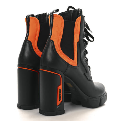 Prada Vitello Montana Neoprene Lace Up Chelsea 110mm Ankle Boots 38 Black Arancio 5 of 12